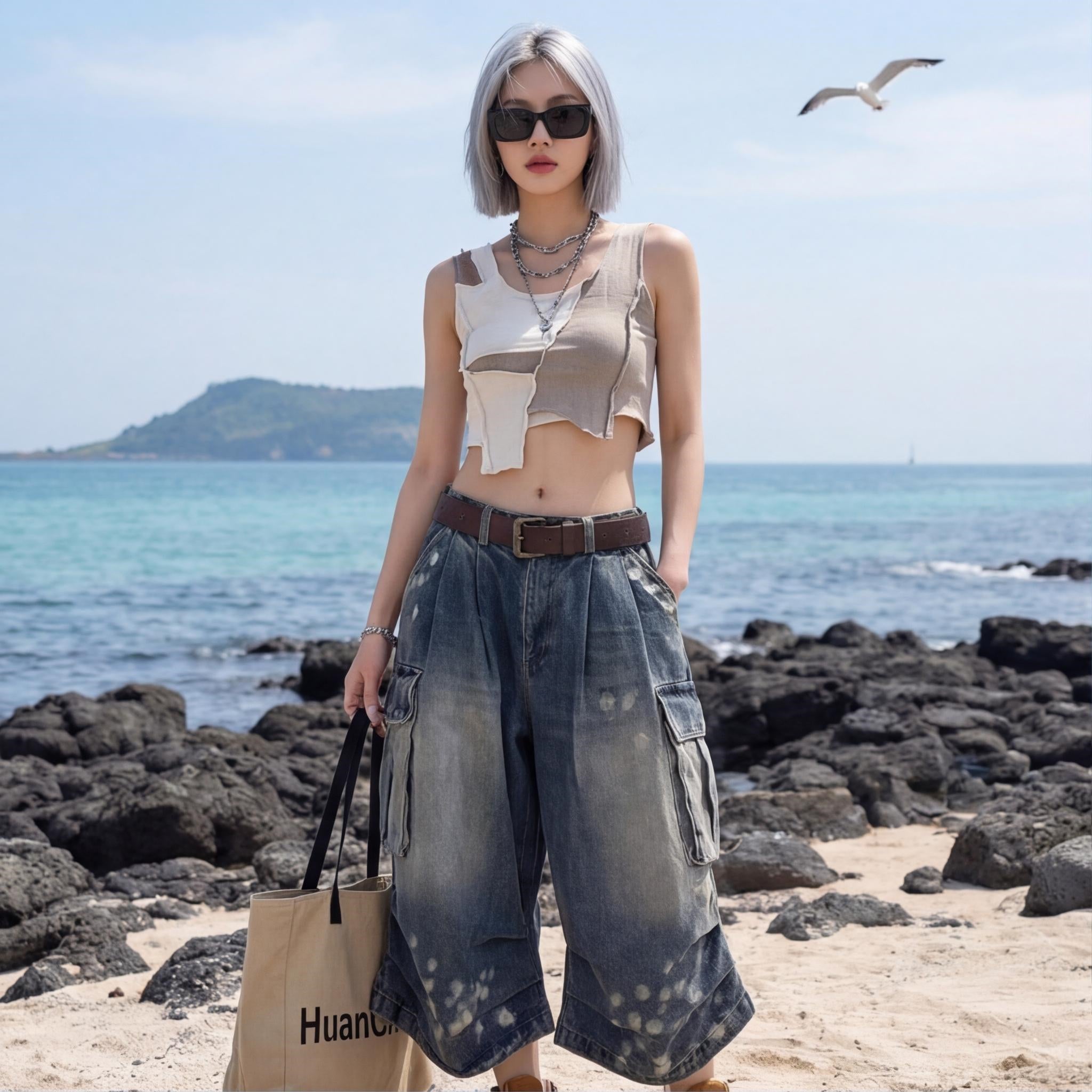 New American Style Multi-Pocket Cargo Denim Shorts